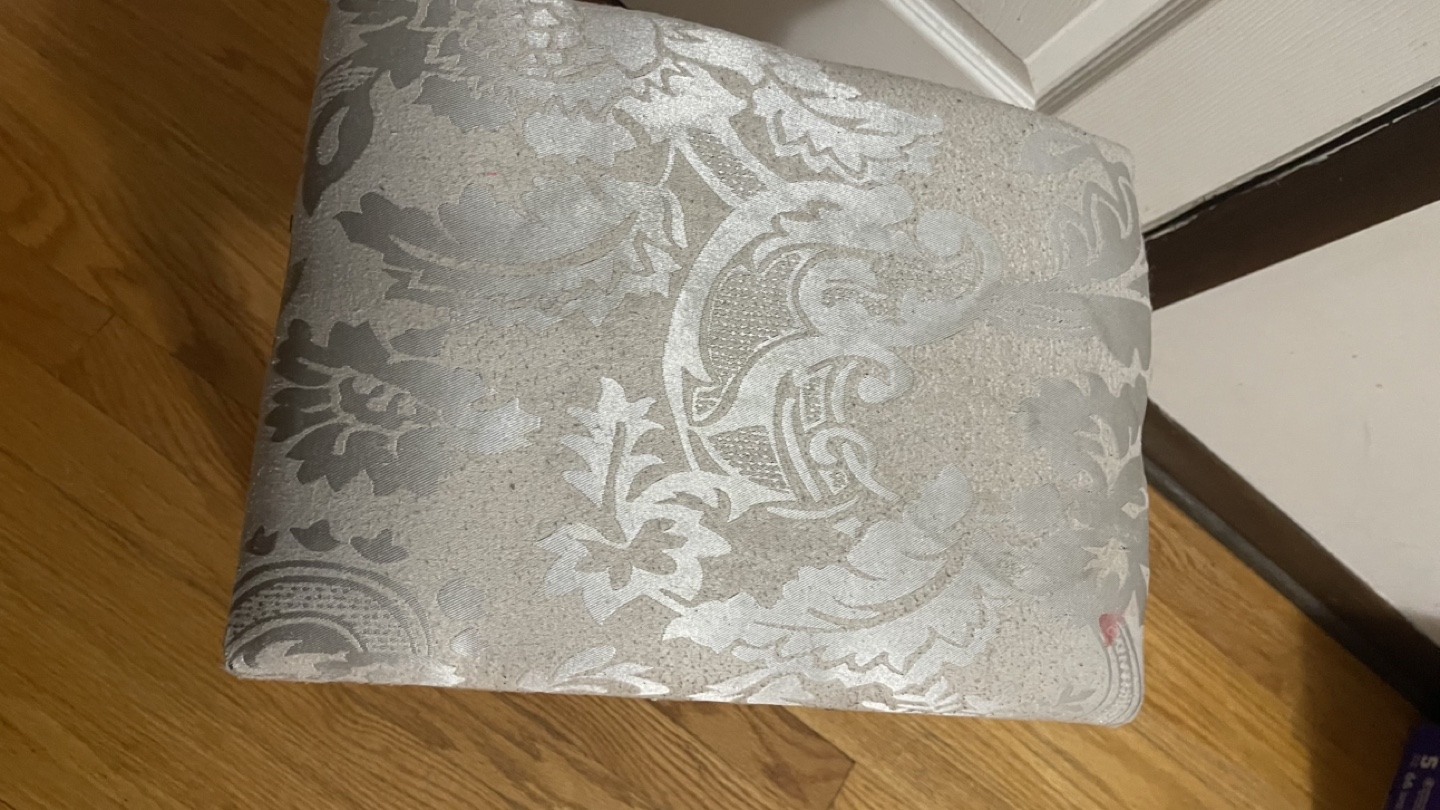 White Vanity Stool with Silver Upholstery check more pictures - photo 5