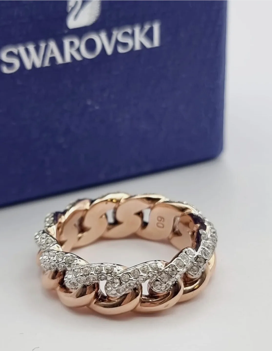 Swarovski Rose Gold and Clear Crystal Chain Ring thumbnail