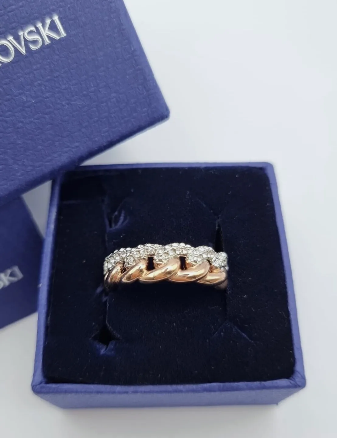 Swarovski Rose Gold and Clear Crystal Chain Ring image indicator(2)