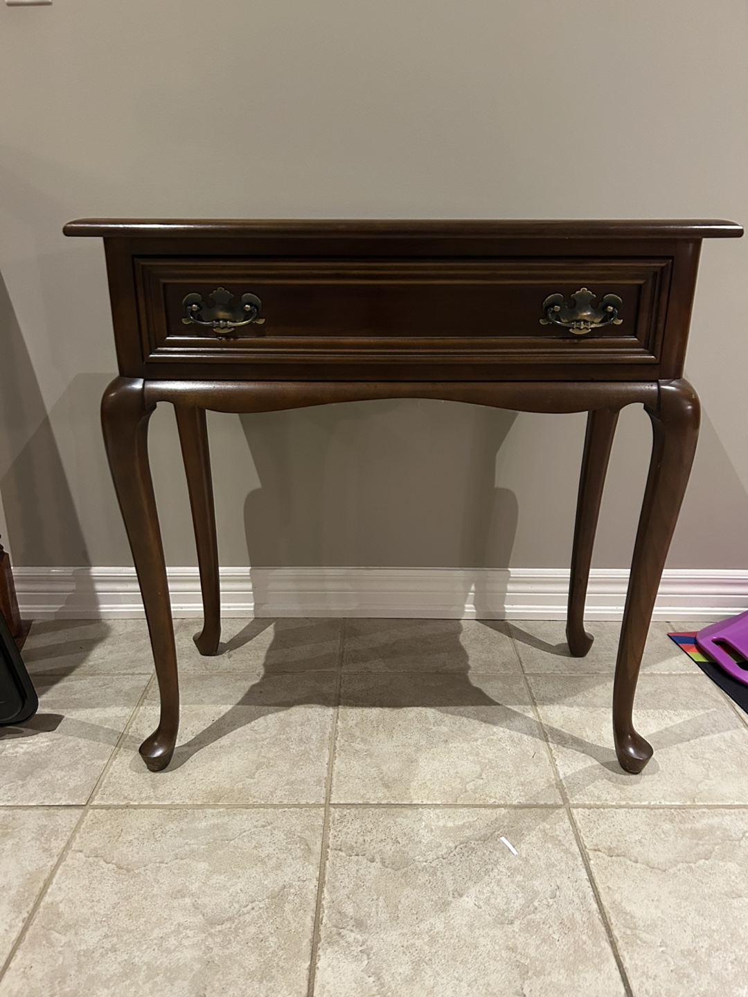 Dark Wood End Table with Single Drawer