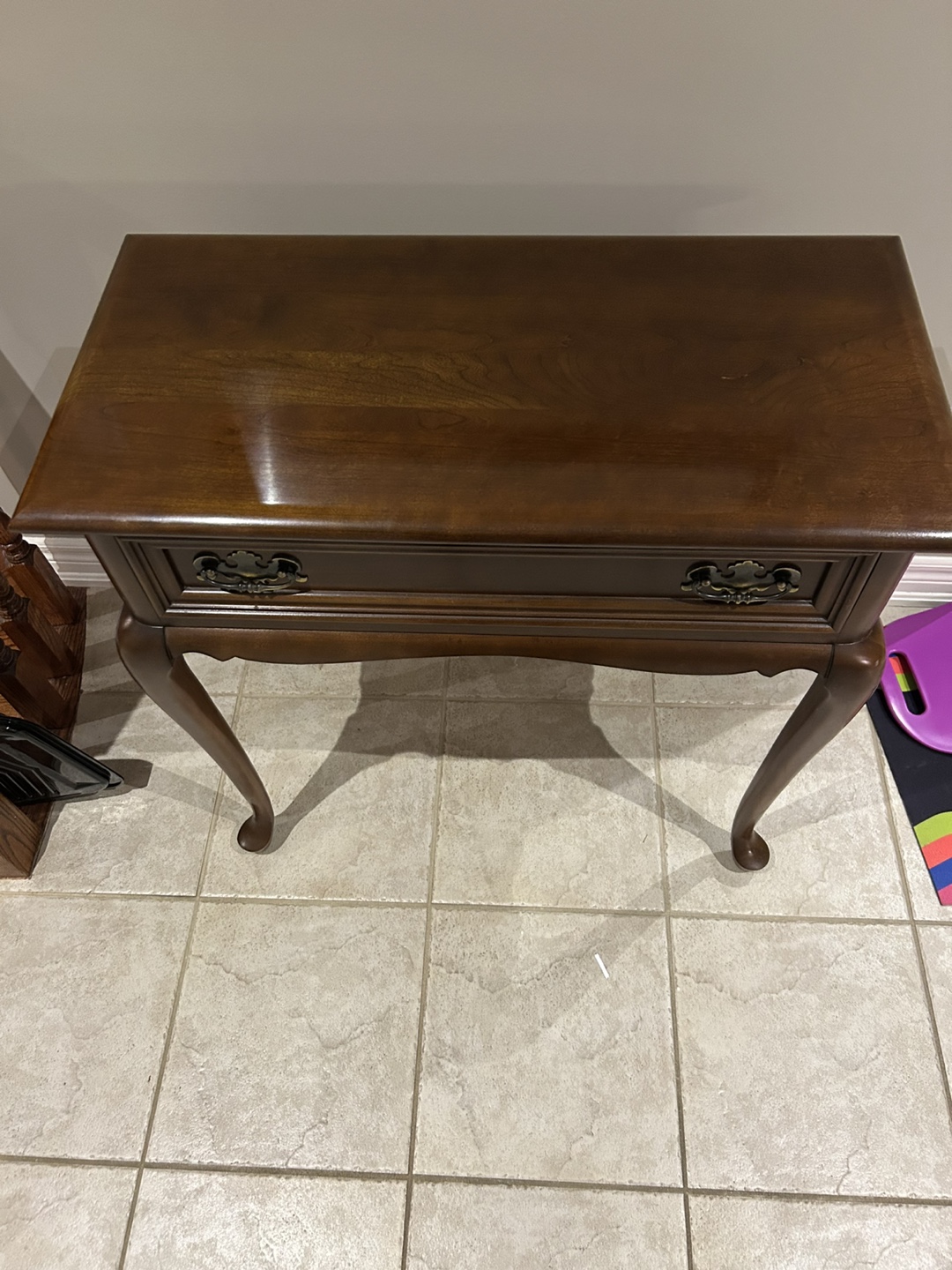 Dark Wood End Table with Single Drawer - photo 2