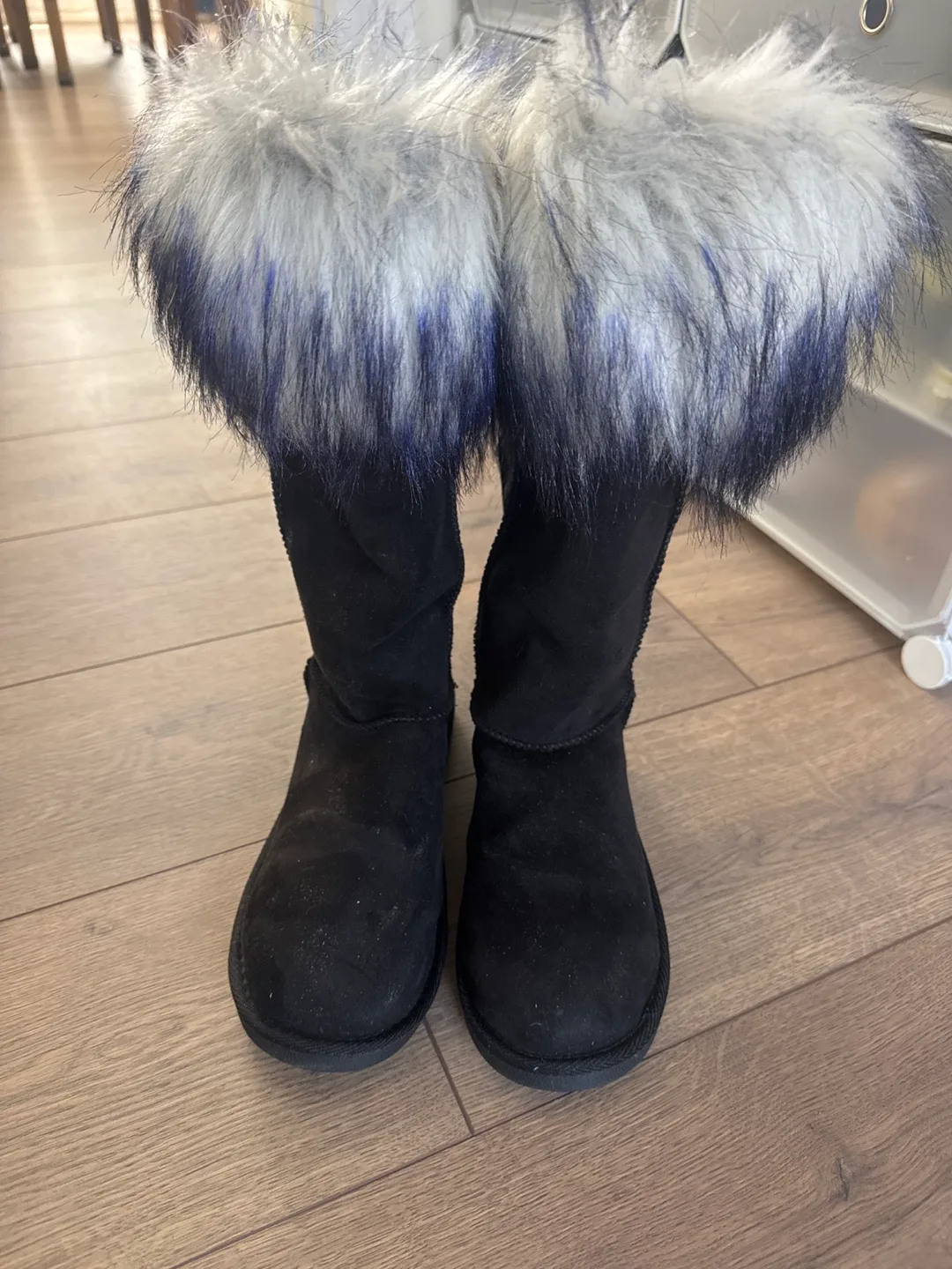 Black Faux Fur Trimmed Boots Size 9 image indicator(2)