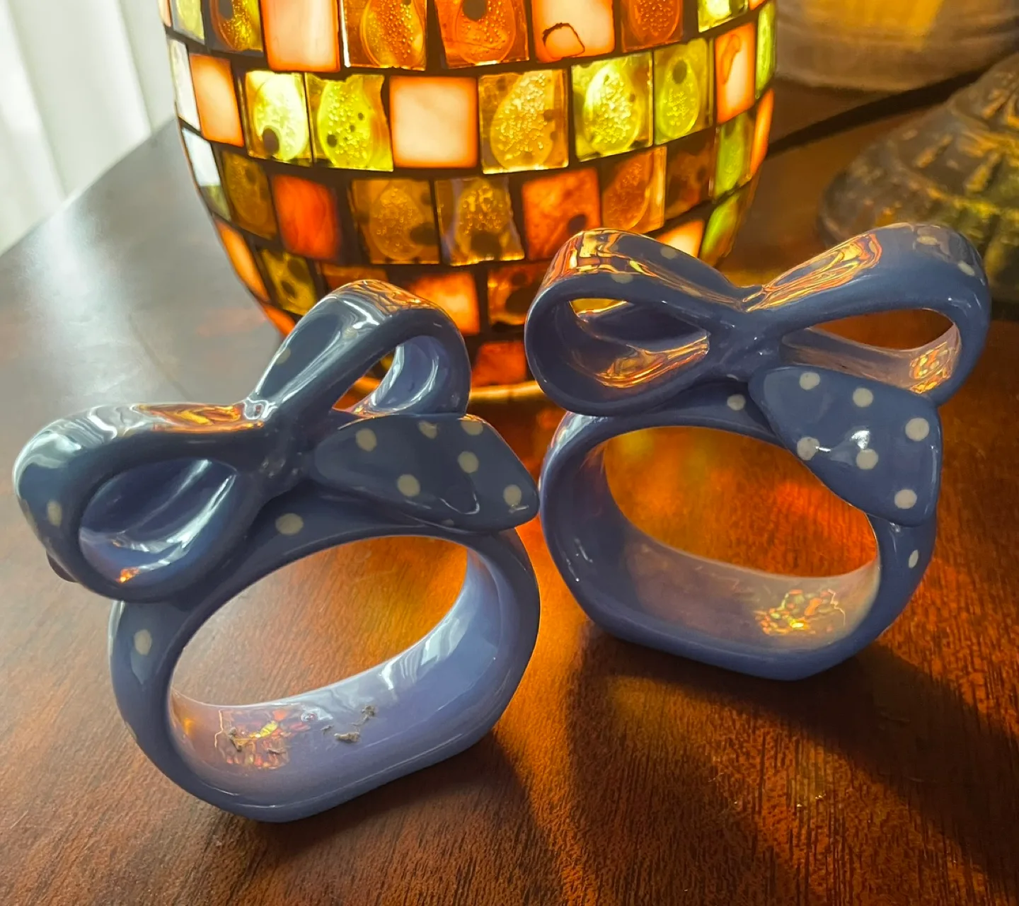 🧡Pair of Purple Polka Dot Bow Napkin Rings image indicator(4)