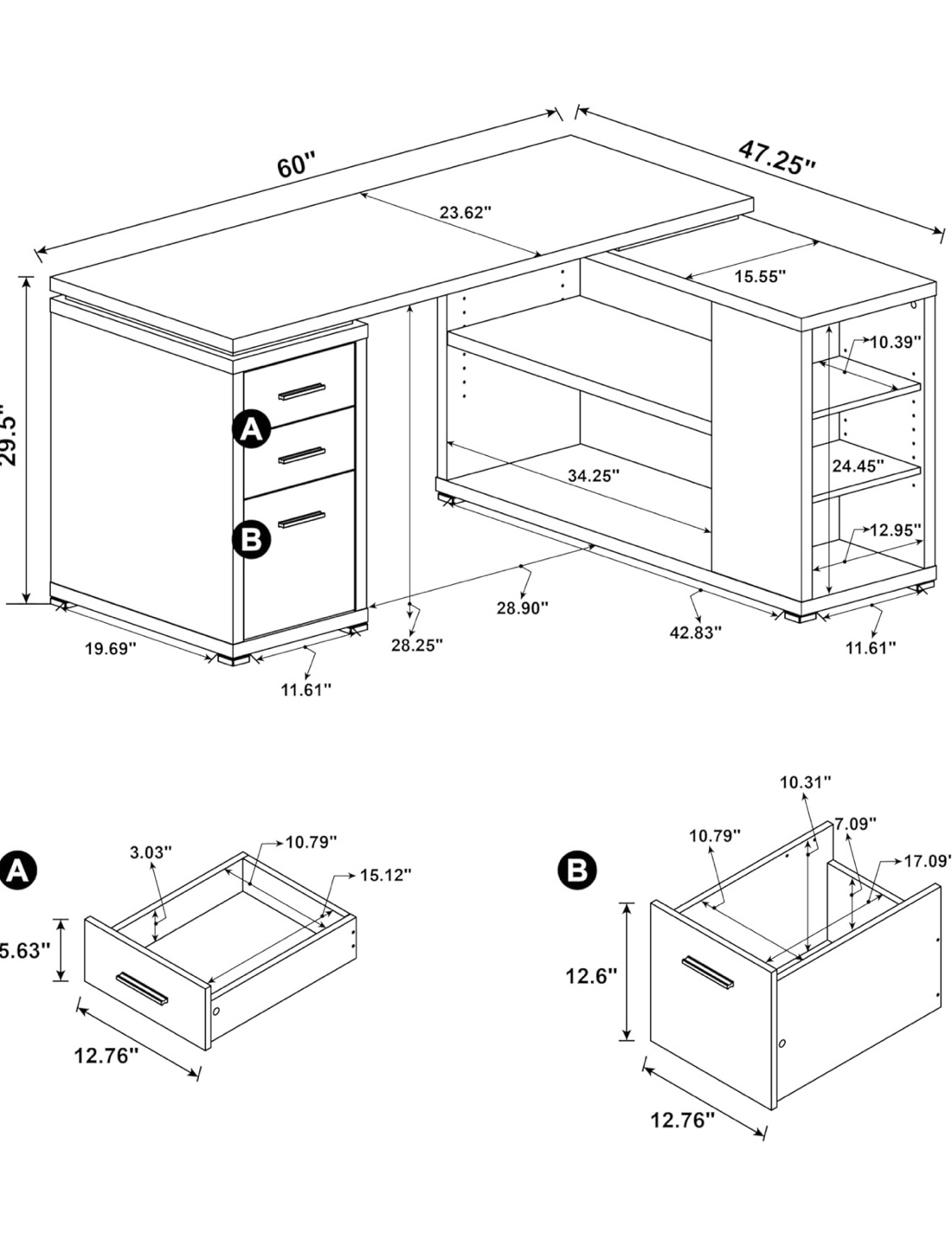 White L-Shape Desk - photo 3