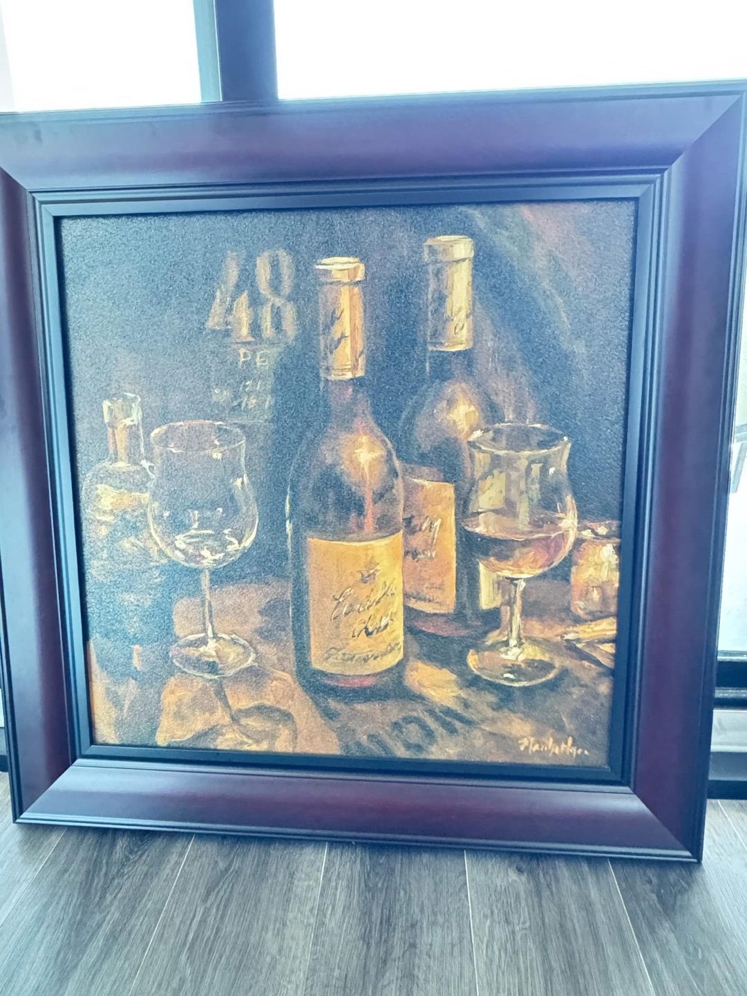 Framed Wine Bottle Canvas Painting