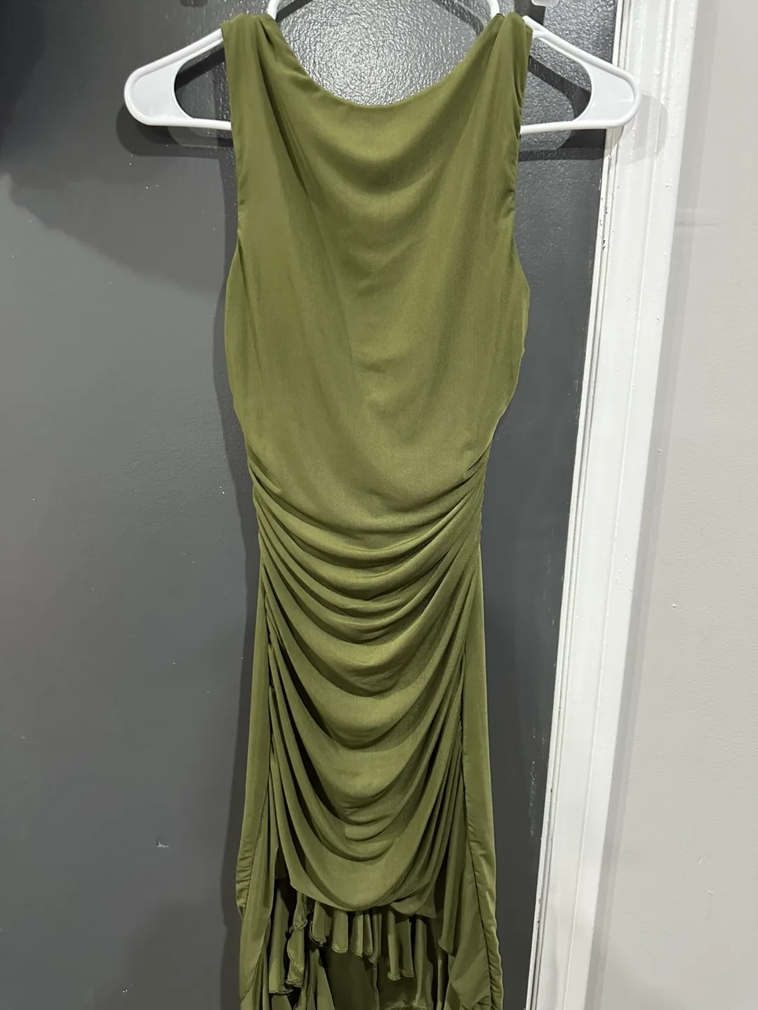 Red and Olive Ruched Bodycon Mini Dress image indicator(2)