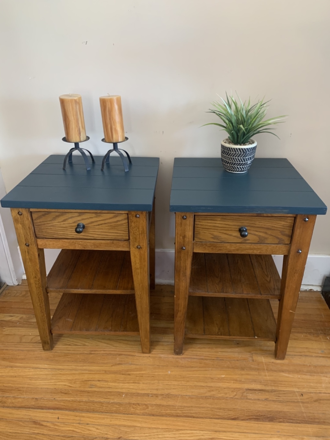 Pair of Nightstands - Dark Blue Top