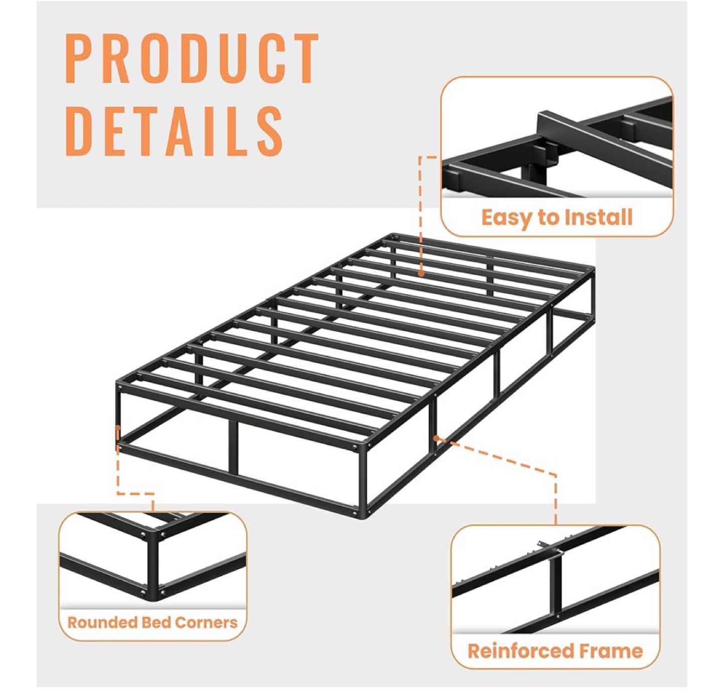 Black Metal Bed Frame/Box Spring - Twin Size - photo 2