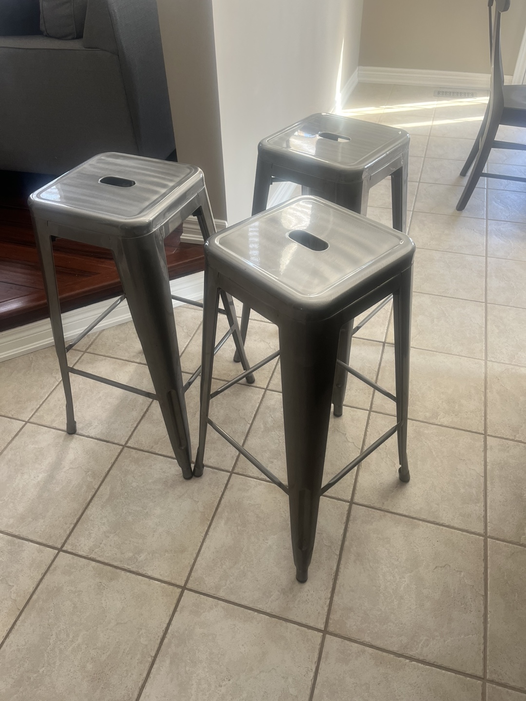 Set of three metal stools -Island height