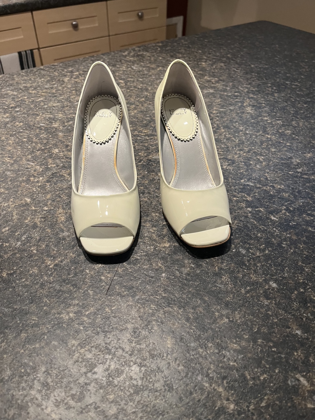 Hilary Radley - Nude Patent Leather Peep Toe Heels