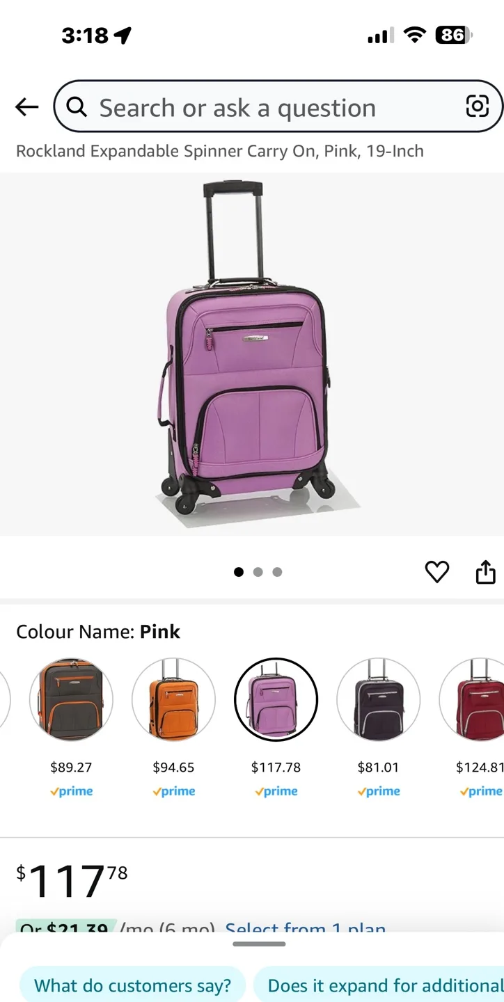 Rockland Expandable Spinner Carry-On Suitcase - Pink image indicator(4)
