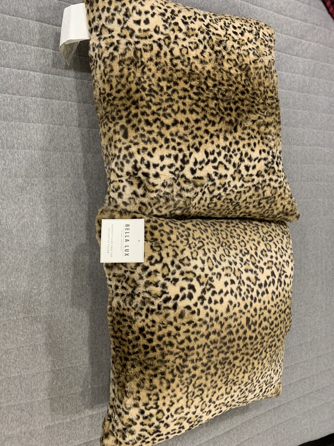 Pair of Leopard Print Faux Fur Throw Pillows