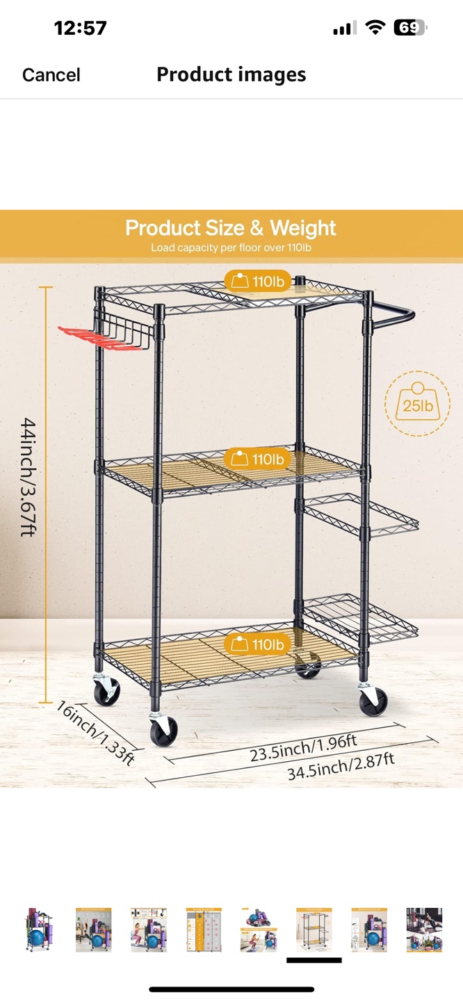 Three-Tier Rolling Home Gym Storage Rack - photo 3