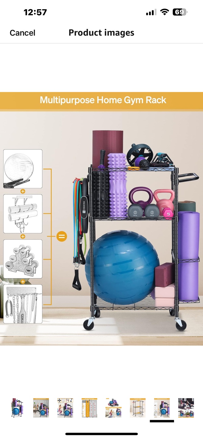 Three-Tier Rolling Home Gym Storage Rack - photo 2
