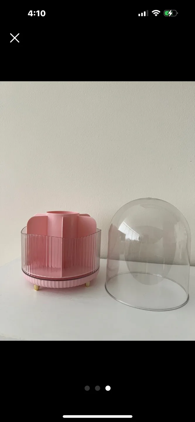 💕Soft Pink Rotating Makeup Organiser with Dome Cover image indicator(3)