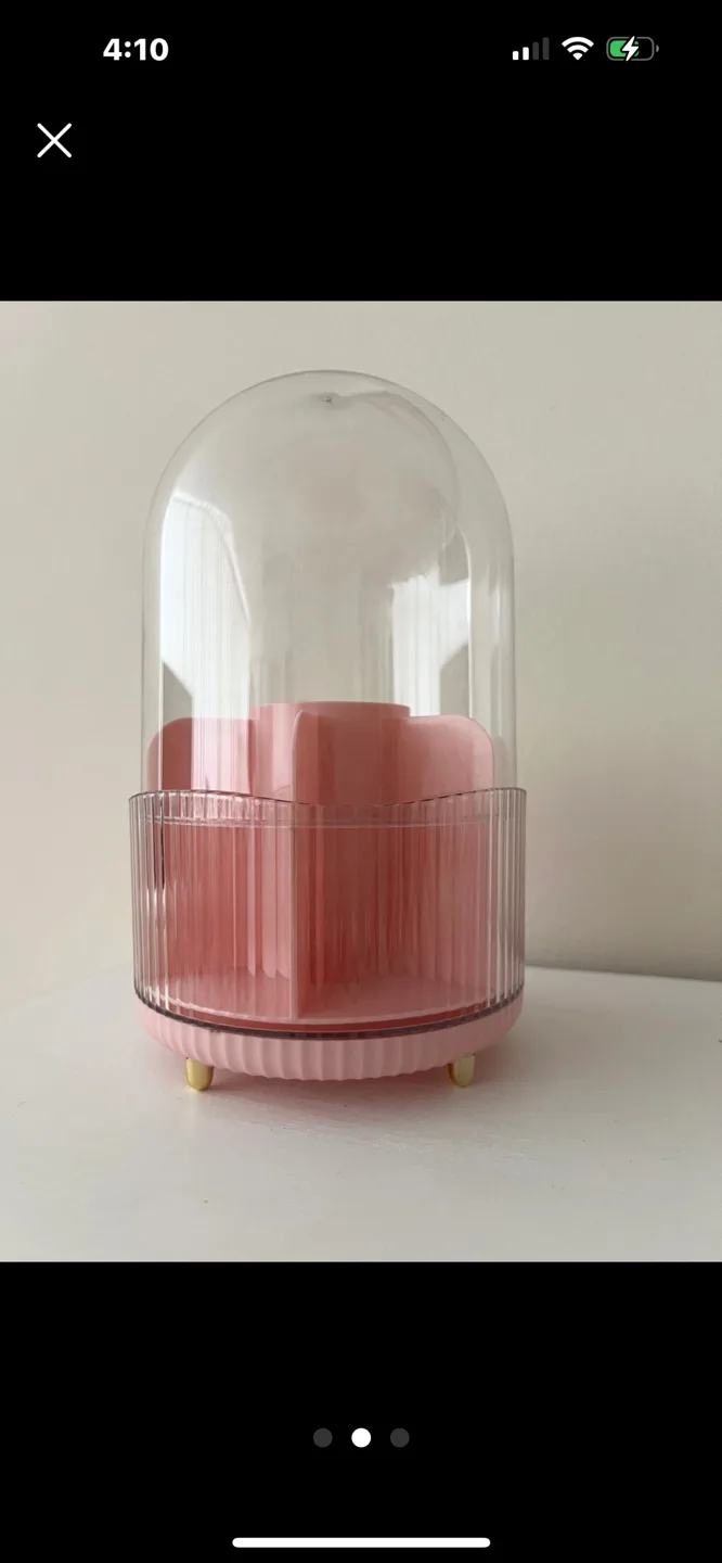 💕Soft Pink Rotating Makeup Organiser with Dome Cover image indicator(2)