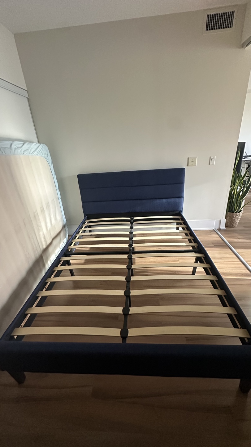 Queen Size Upholstered Bed Frame - Navy Blue