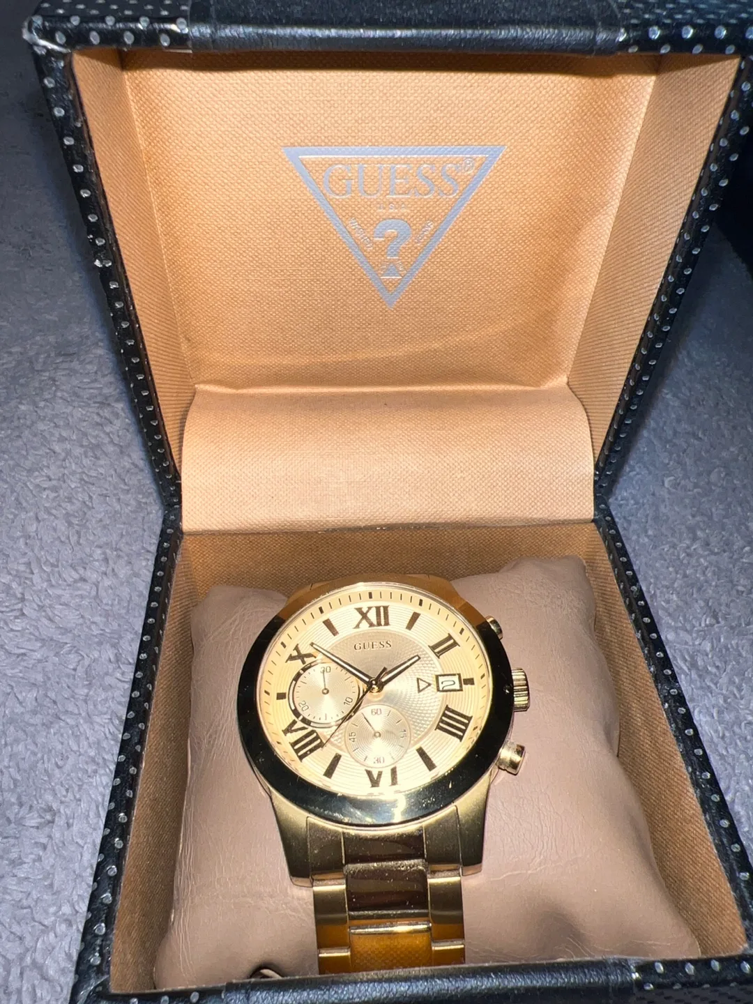 Mens Guess Gold numerals Watch image indicator(2)