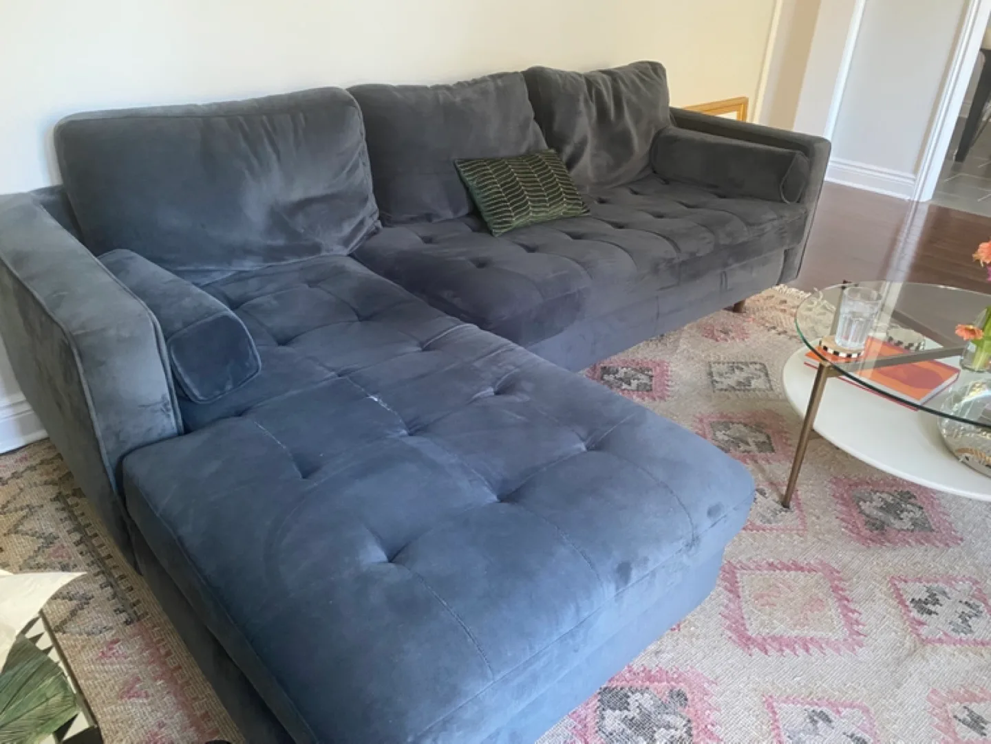 Dark Grey Velvet Sectional Sofa image indicator(2)
