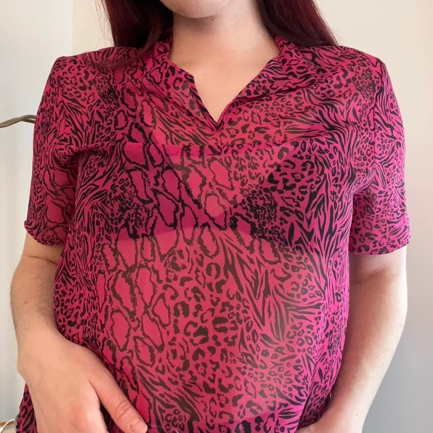 Sheer Magenta Leopard Print Blouse - Size 10 image indicator(2)