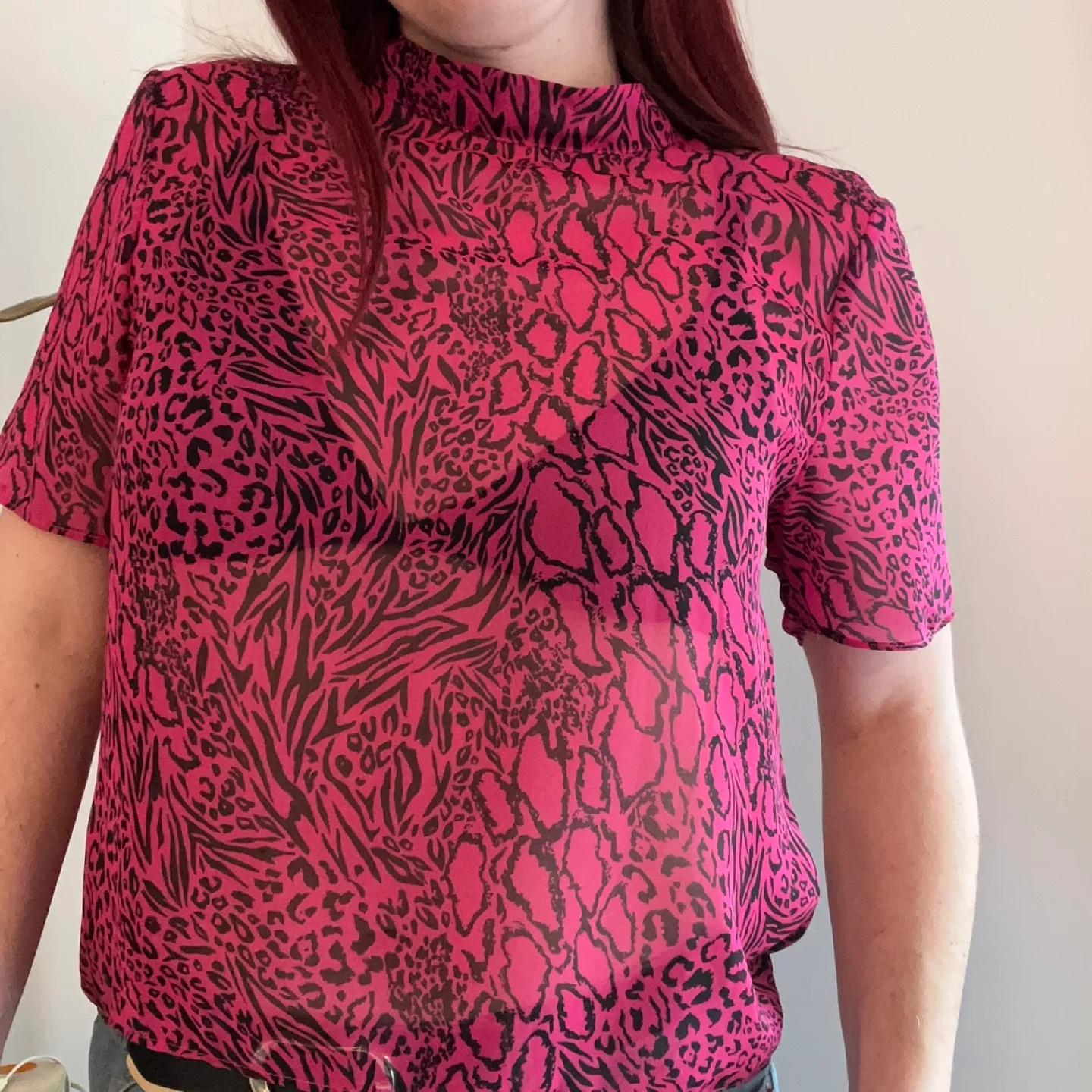 Sheer Magenta Leopard Print Blouse - Size 10 image indicator(3)