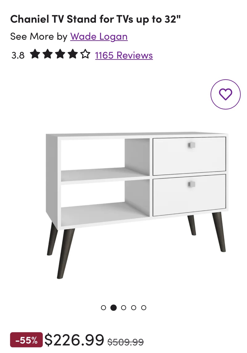 Wade Logan Chaniel TV Stand - White - photo 3