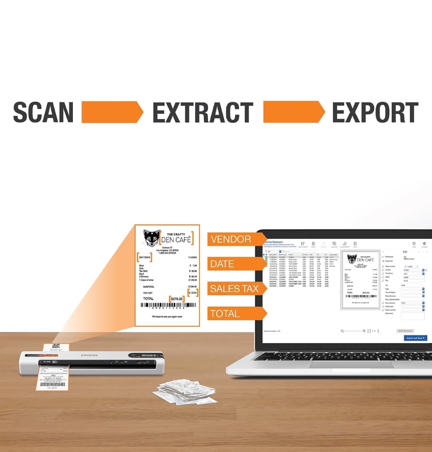 🧡Epson RapidReceipt RR-70W Portable Wifi Scanner