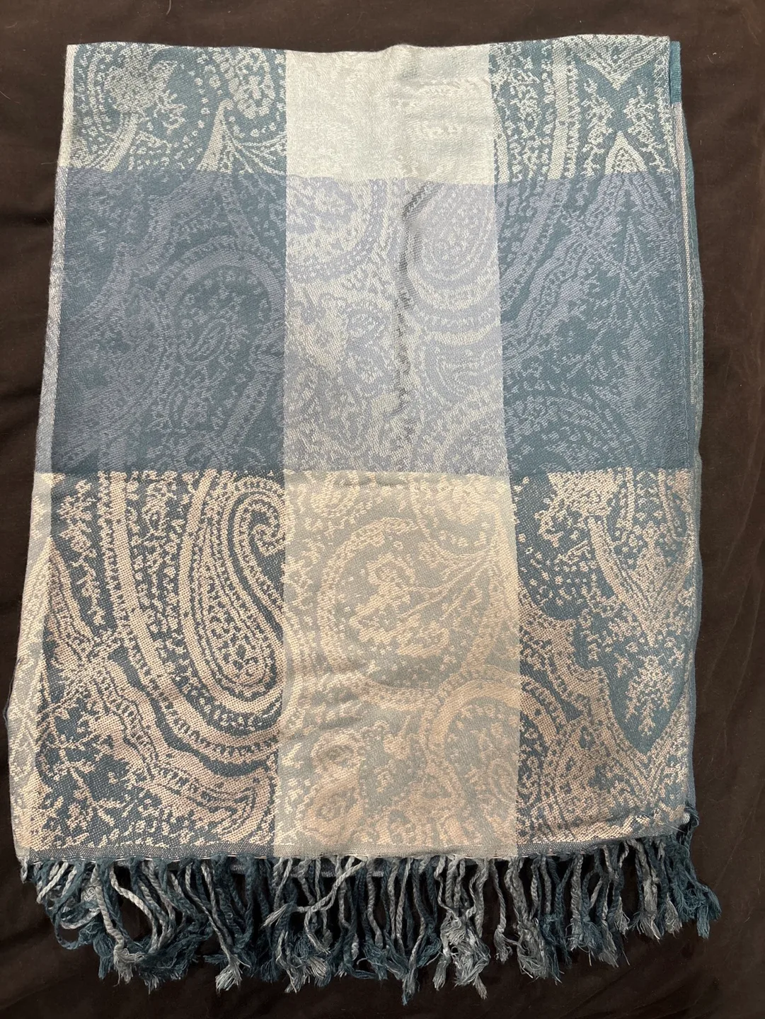 New Large Soft Blue and White Paisley pashmina scarf thumbnail