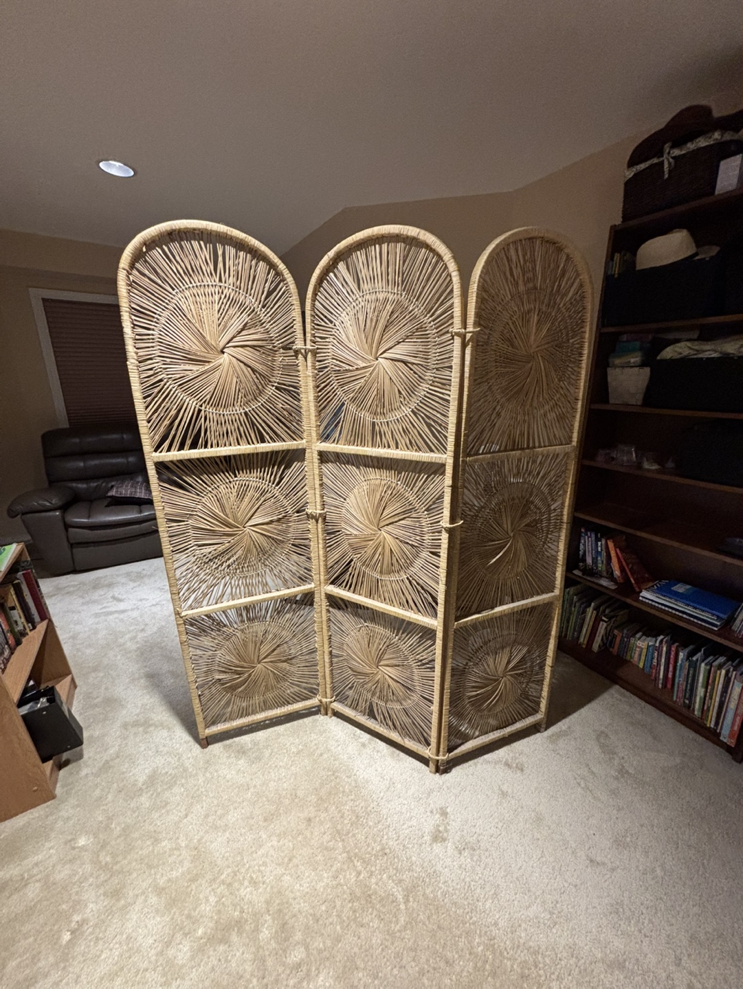 Three-panel woven room divider