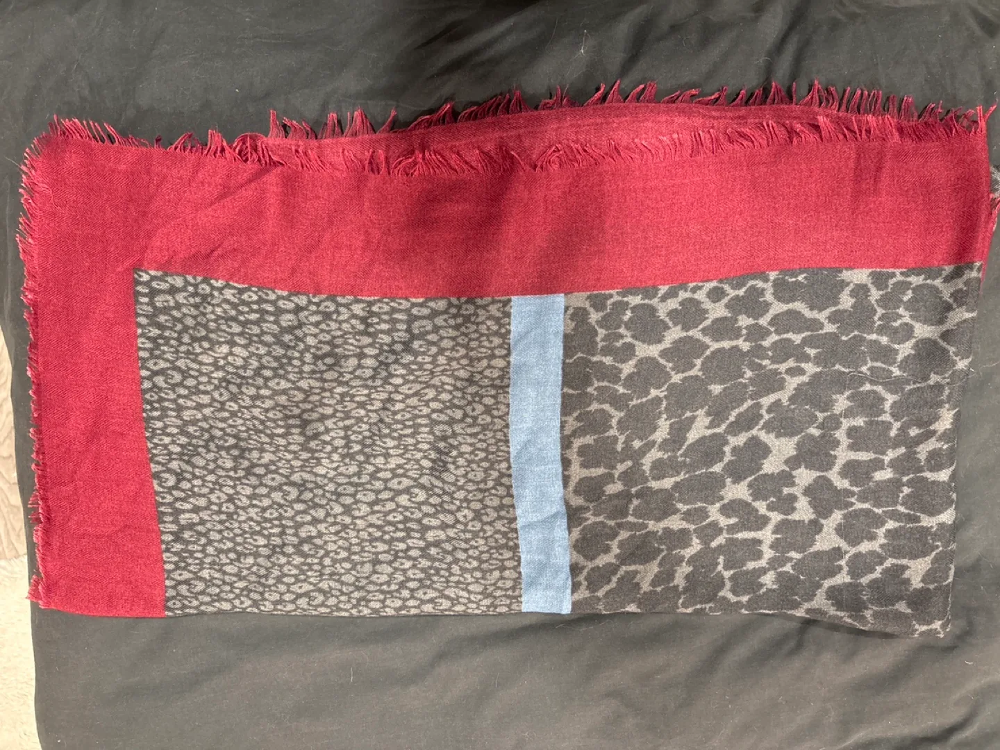 Burgundy, Grey & Blue Leopard Print Scarf thumbnail