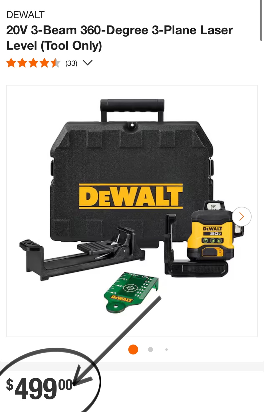 Dewalt 20V Max 3-Beam 360-Degree 3-Plane Laser Level
