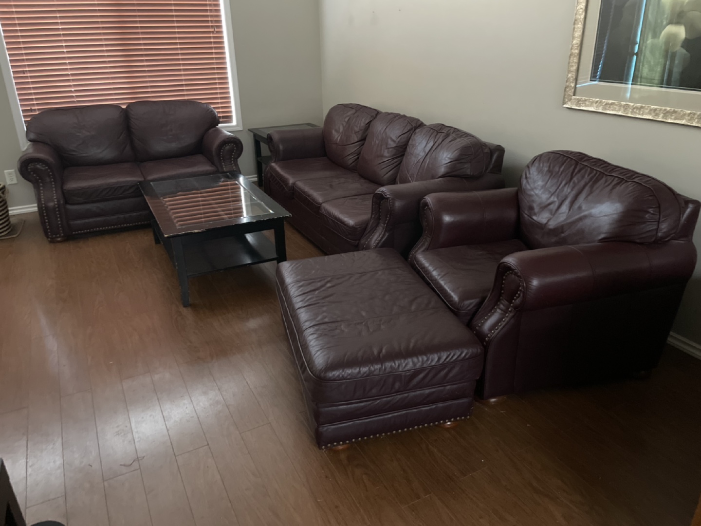 Maroon Leather Living Room Set