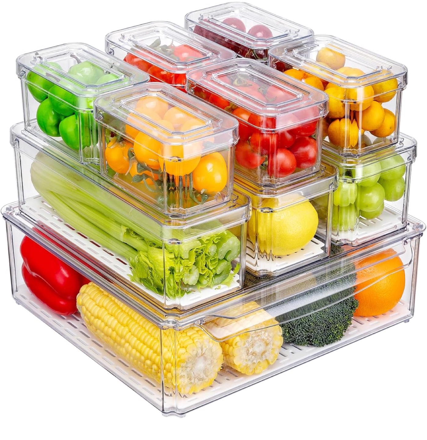 Stackable Fridge Organizer Bins with Lids