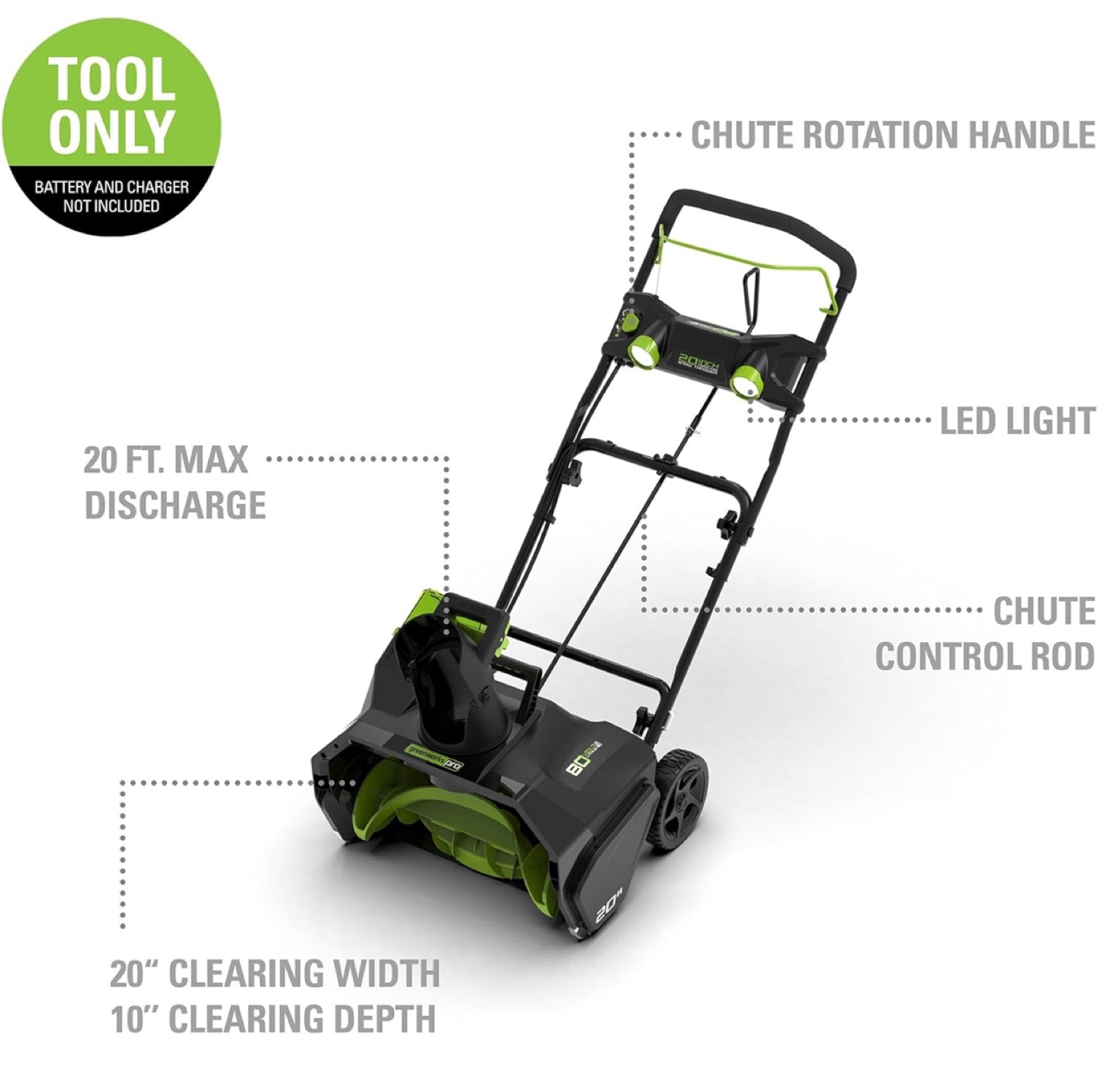 Greenworks 20-Inch 40V 80V Cordless Snow Thrower - photo 3