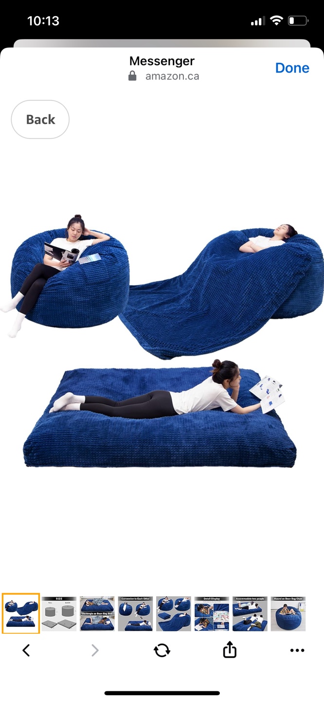Convertible Bean Bag Chair & Bed - Plush Velvet - Blue