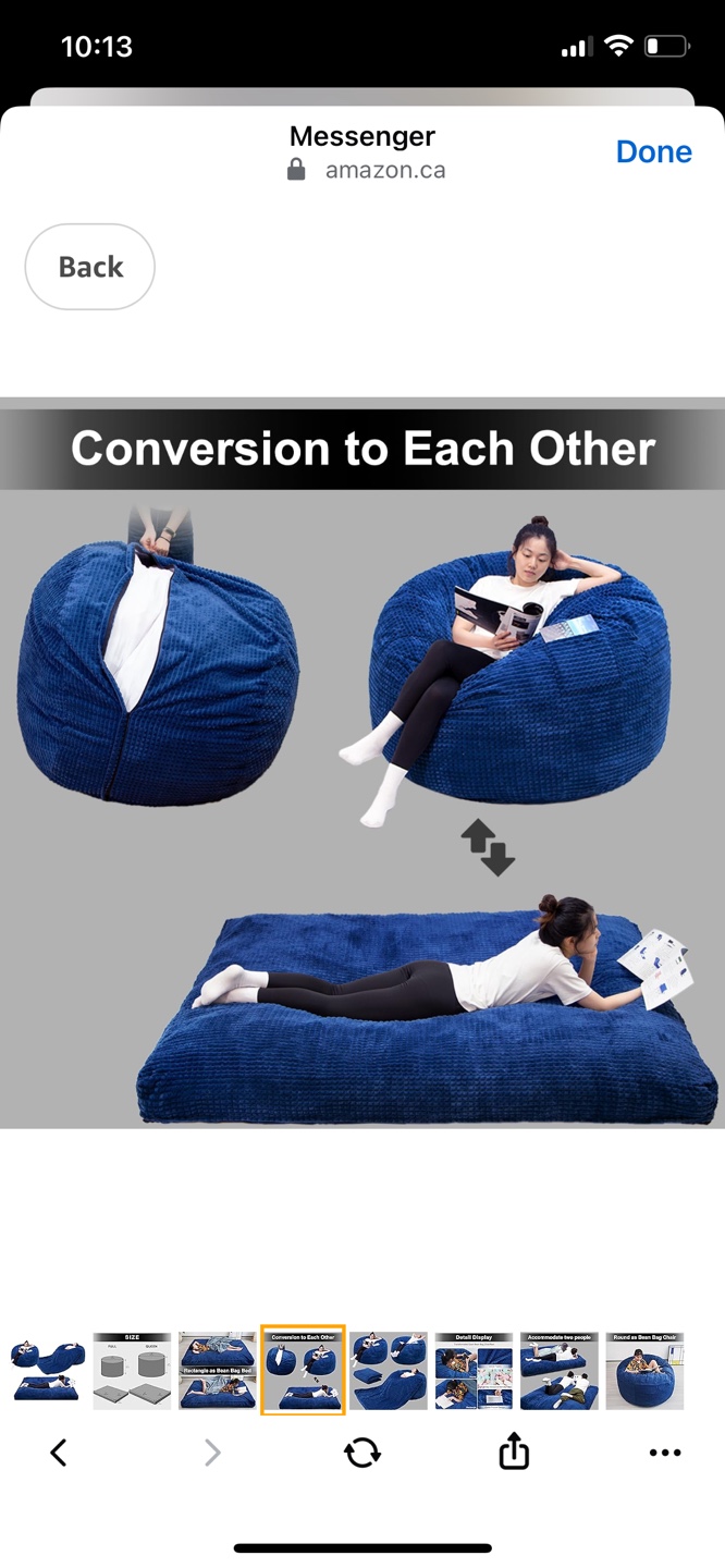 Convertible Bean Bag Chair & Bed - Plush Velvet - Blue - photo 4