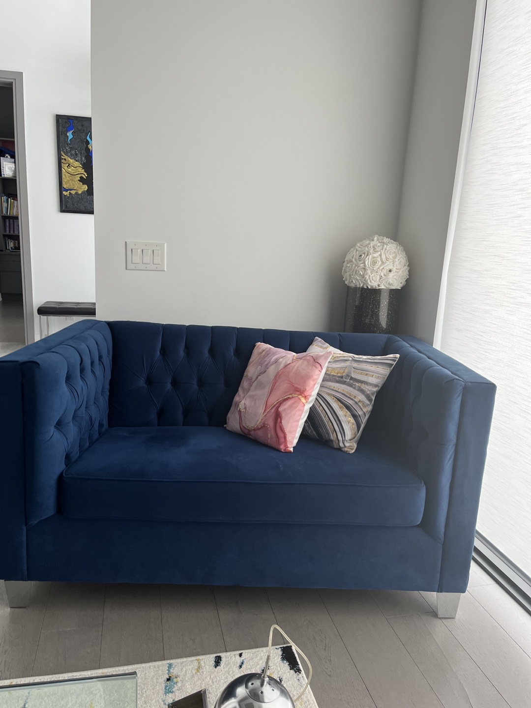 Royal Blue Velvet  Button Tufted Loveseat - photo 4
