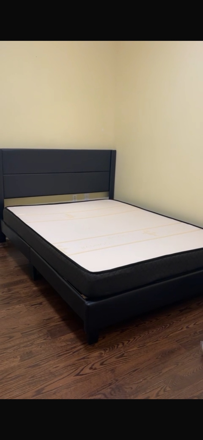 Queen Size Faux Leather Platform Bed Frame and mattress