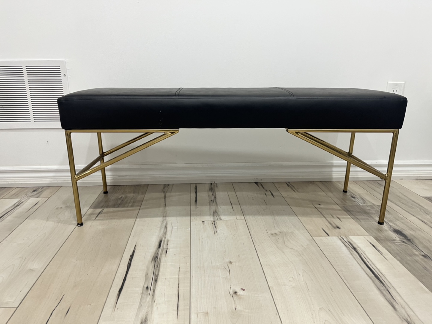 Black Leather Bench with Gold Metal Legs - photo 3