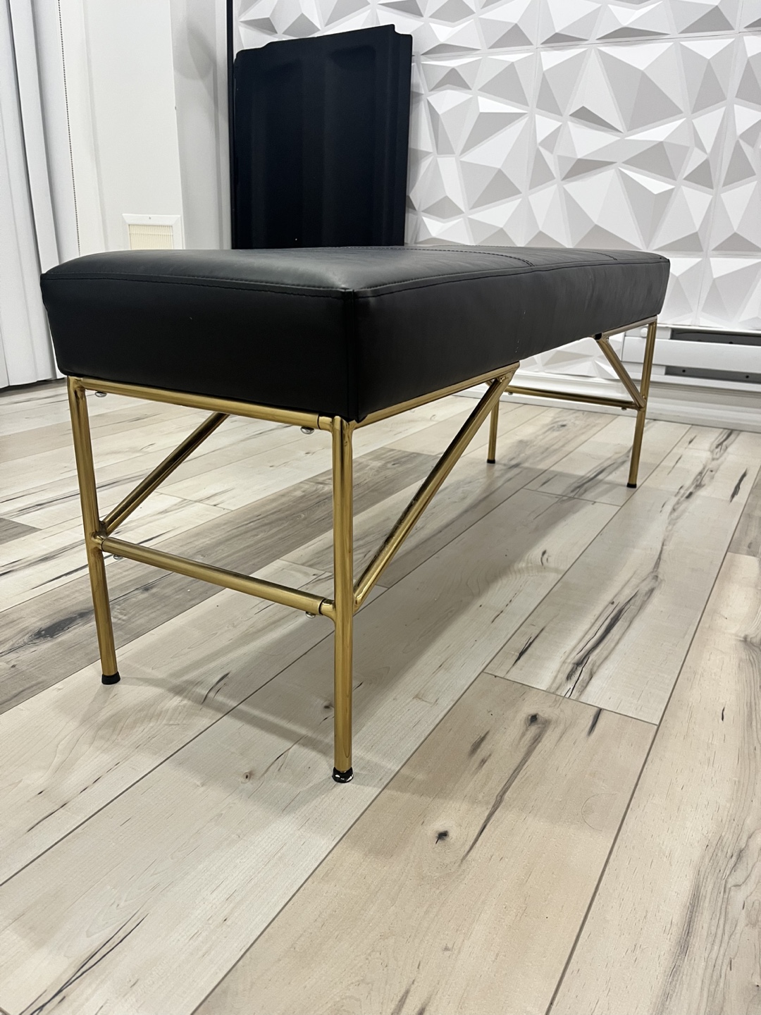 Black Leather Bench with Gold Metal Legs - photo 2