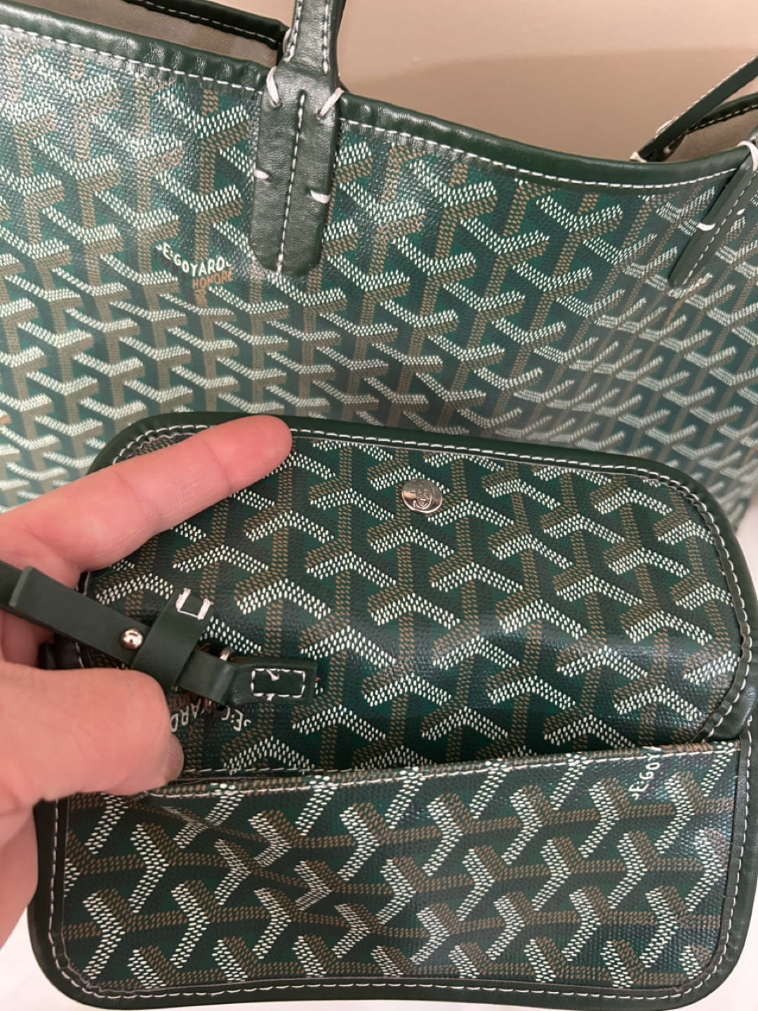 Goyard St. Louis Tote in Green with Pouch - photo 3