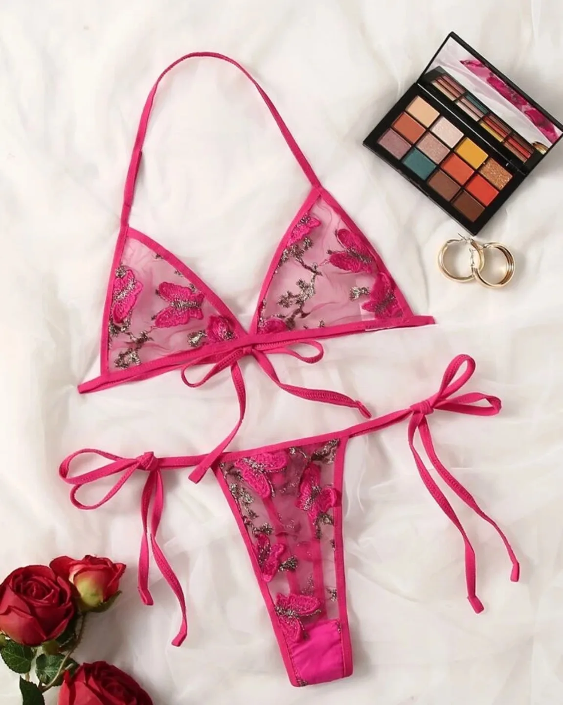 Hot Pink Butterfly Embroidered Lingerie Set❤️ image indicator(2)