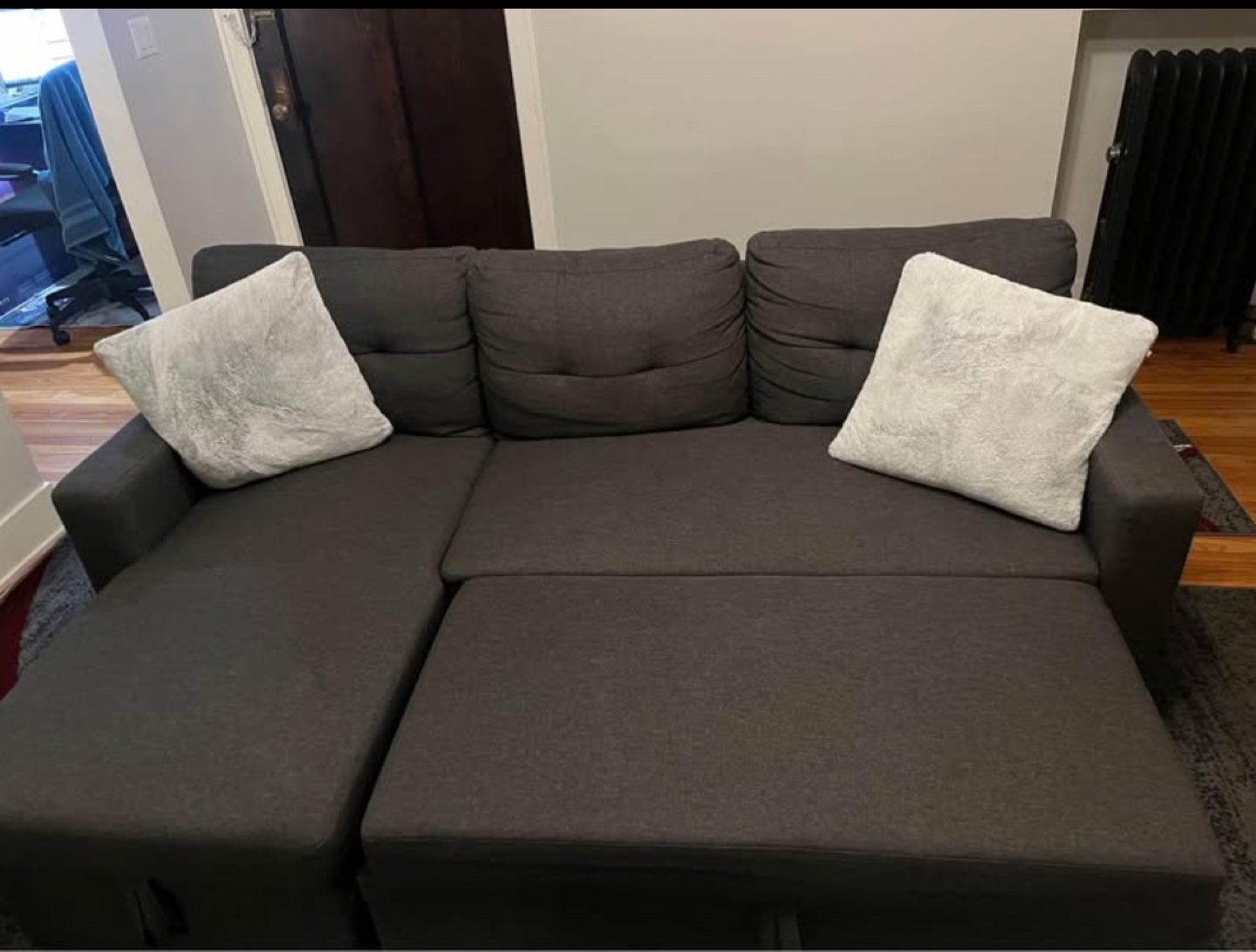 Dark Gray Sectional Sofa with Pull-Out Bed
