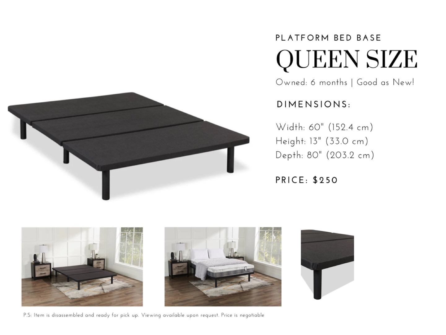 Queen Platform Bed Base - Like New