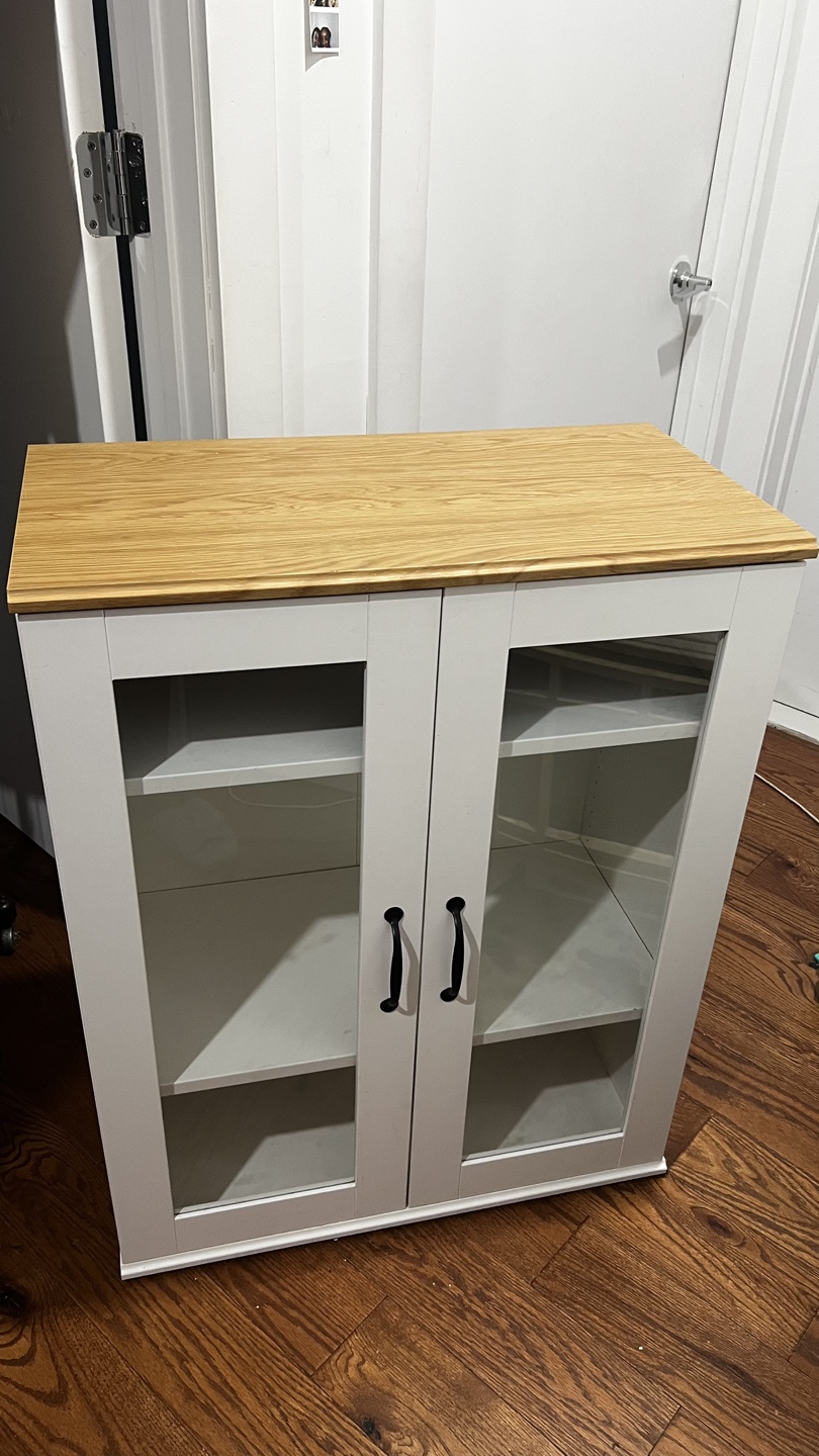 White Wood Cabinet with Glass Doors