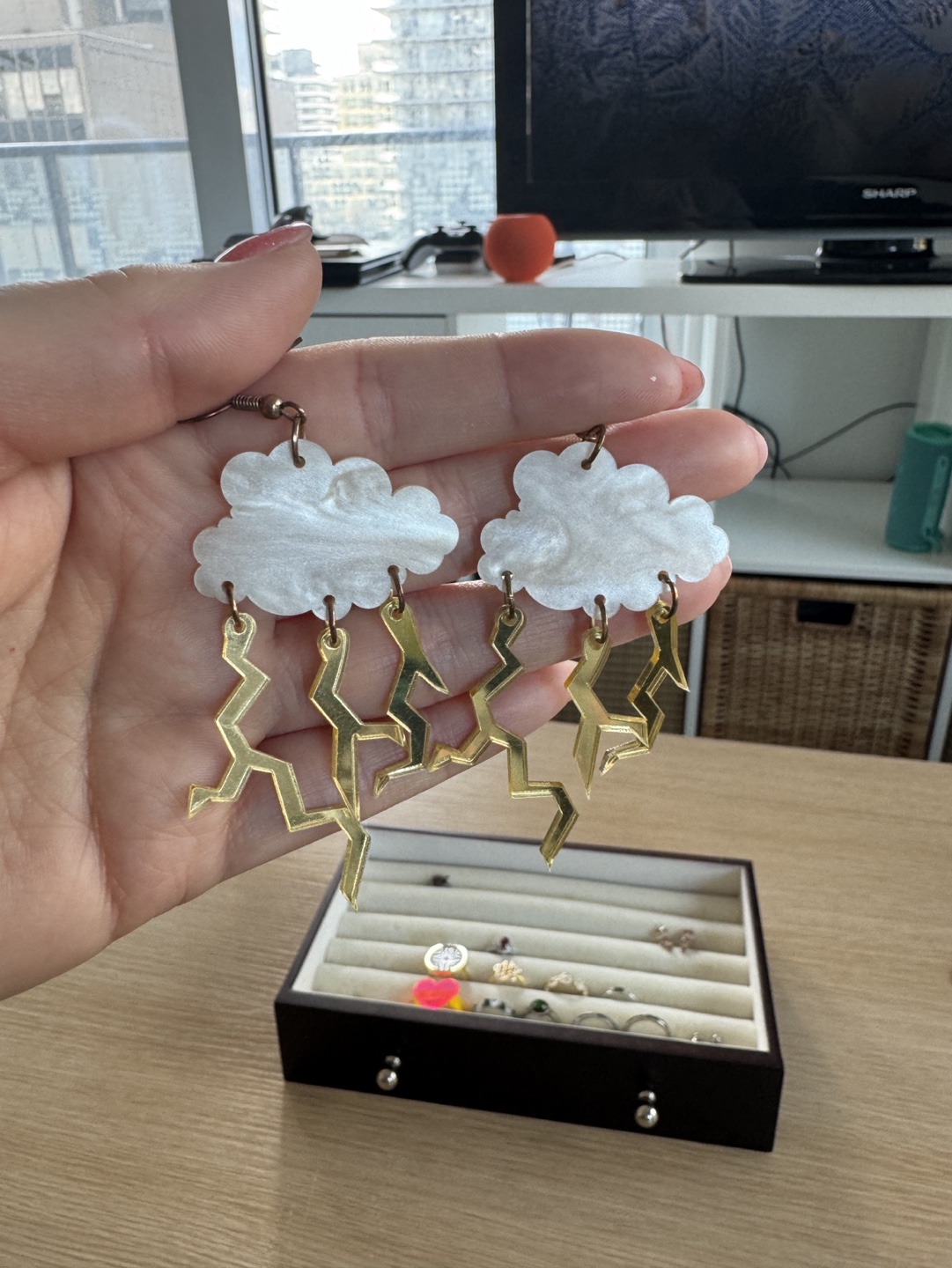 Cloud and Lightning Bolt Dangle Earrings