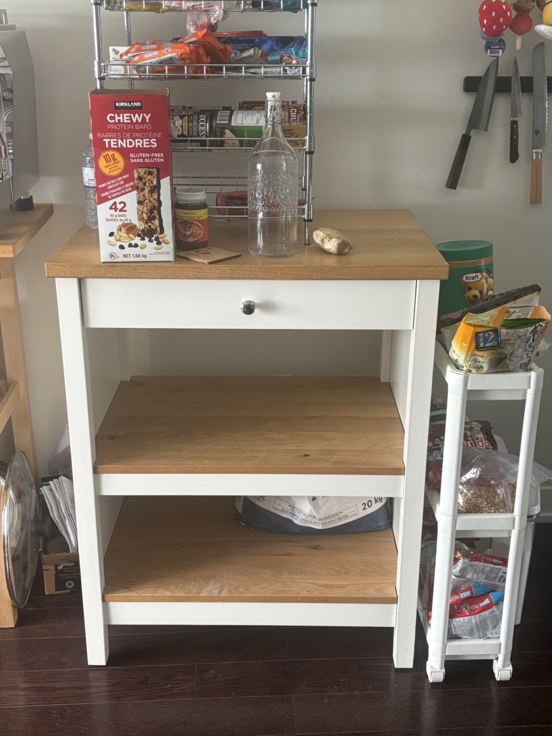 IKEA White Kitchen Island Cart with Two Shelves