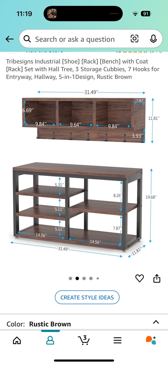 Tribesigns Industrial Shoe Rack Bench with Coat Rack - photo 2