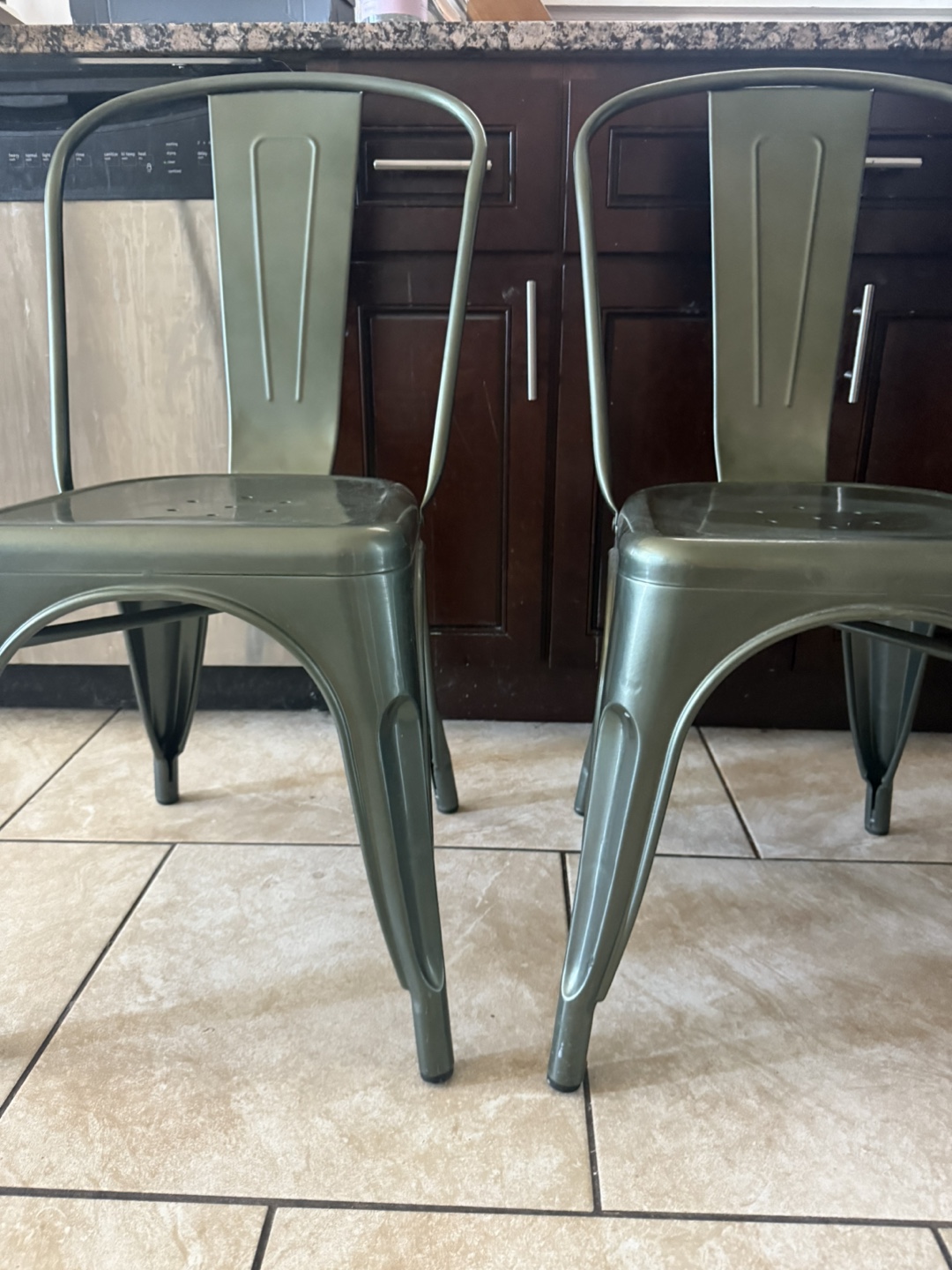 Pair of Metal Dining Chairs - Olive Green - photo 2