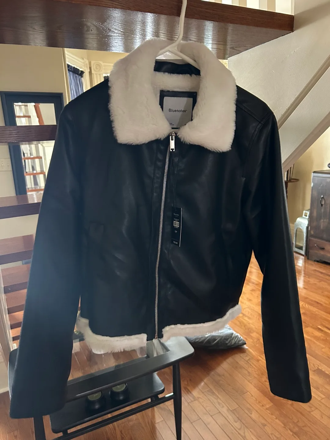 Bluenotes Black Faux Leather Jacket with Faux Fur Trim image indicator(6)